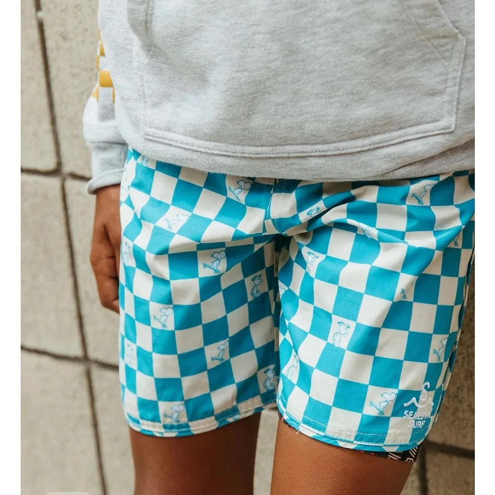 Blue and White Checkered Swim Shorts - Picture 6 of 6